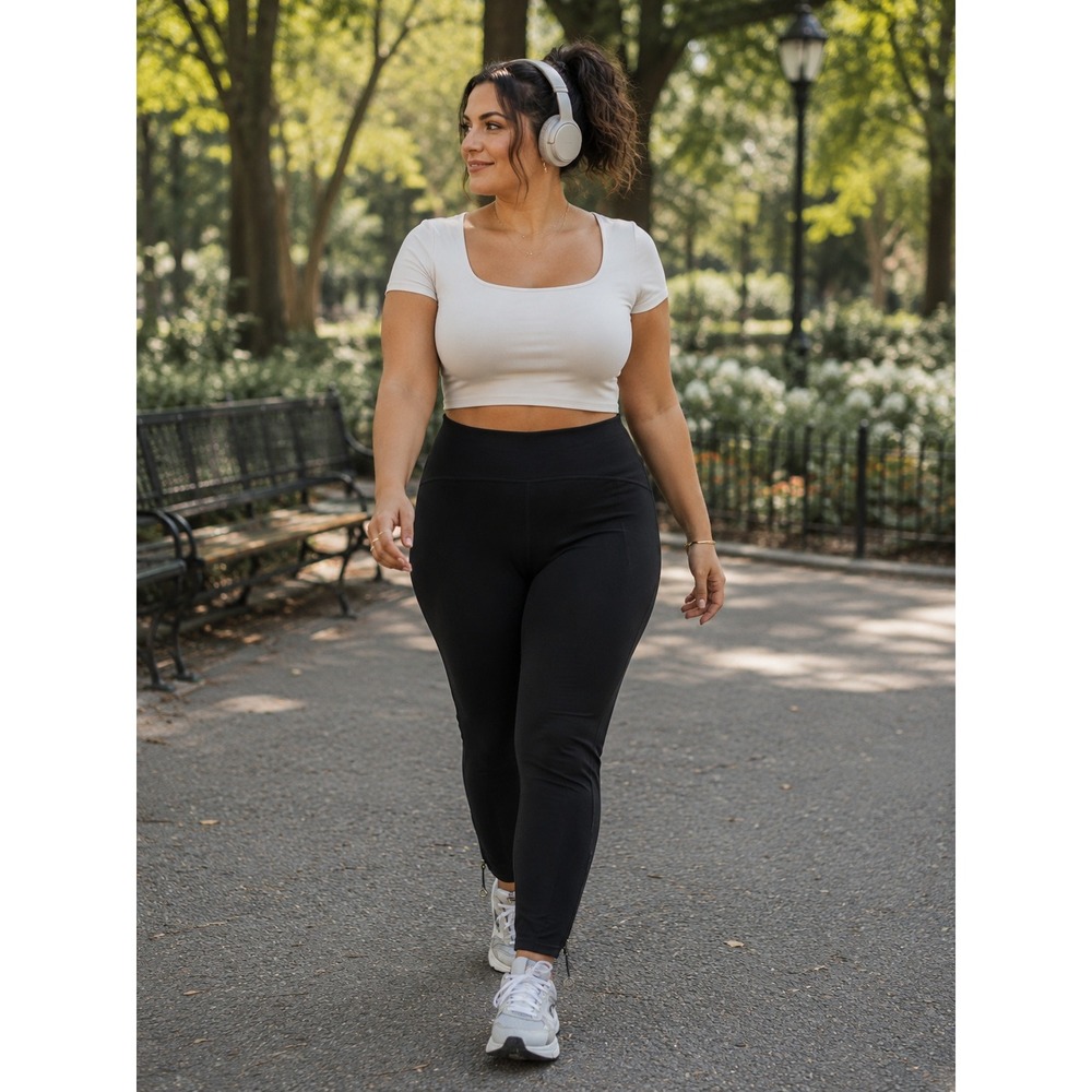 NWT Fabletics Size 2X Leggings Black High Rise Ankle Zipper Pockets #1235